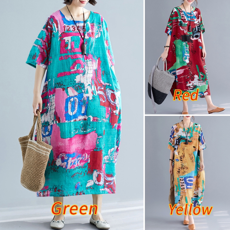 Đầm Nữ ZANZEA Ngắn Tay Cổ Tròn Form Dài Rộng Thời Trang | BigBuy360 - bigbuy360.vn