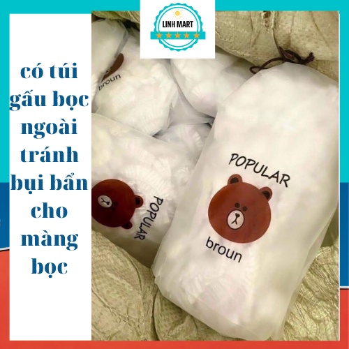 Màng bọc thực phẩm co giãn siêu dai có chun hình túi gấu set 100 chiếc LINH MART