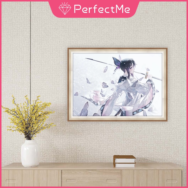 Tranh Đính Đá 5D Tự Làm Hình Anime Demon Slayer 40x30cm Trang Trí Nhà Cửa
