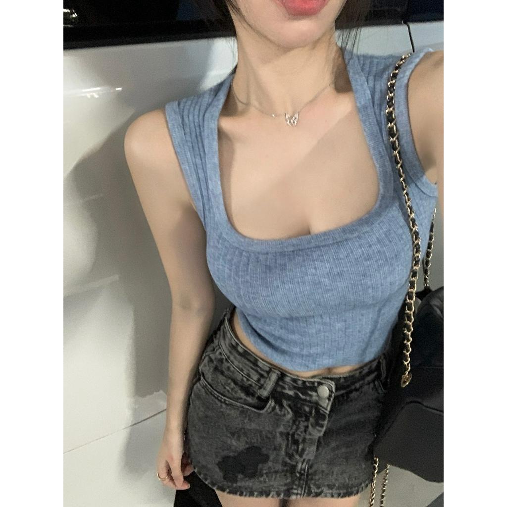 Áo Dệt Kim Hai Dây Màu Trơn Thời Trang Mùa Hè Quyến Rũ Cho Nữ