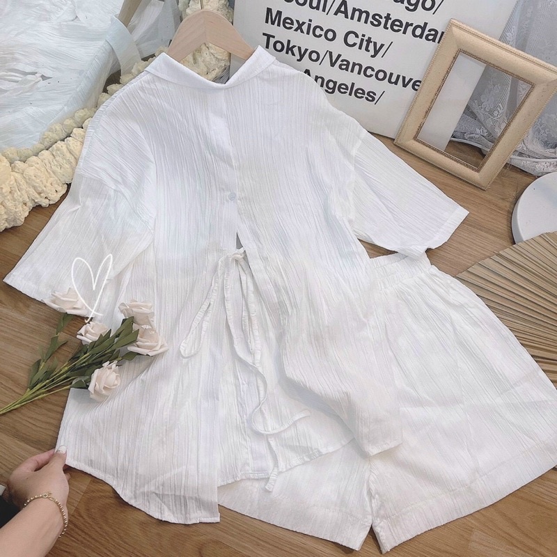 SET ÁO ĐẮP CỘT NƠ SHORT NUDE