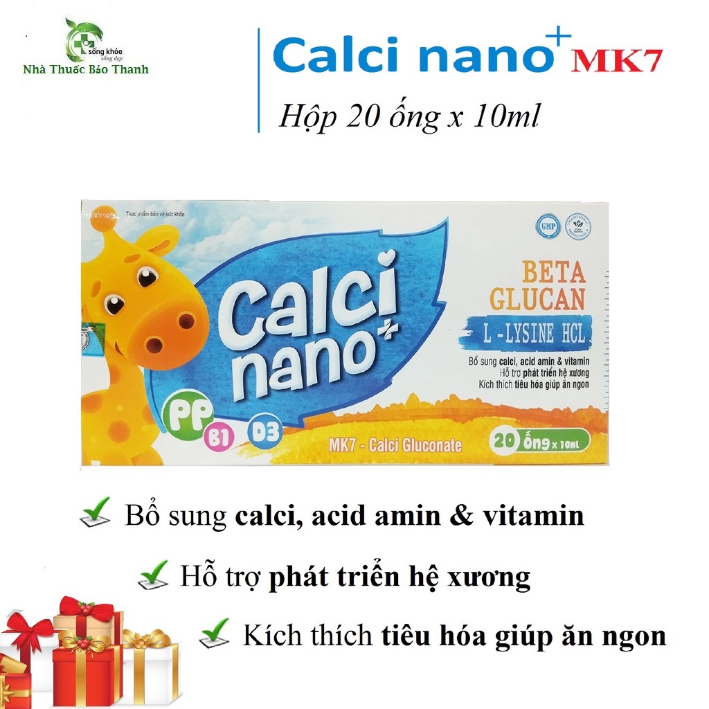 Siro Canxi ống CALCI NANO +vitamin D3 &amp; K2 MK7, sữa non cho bé giúp ăn ngon, phát triển hệ xương