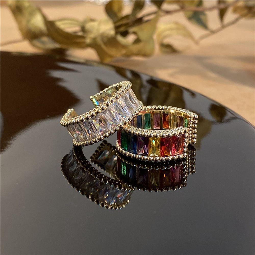 Nhẫn Hình Học Màu Sắc Cầu Vồng Đơn Giản Hợp Thời Trang Cho Nữ|Nhẫn Đính Đá Zircon Thời Trang|Nhẫn Hở Thiết Kế Đơn Giản Thời Trang Cá Tính Cho Nữ