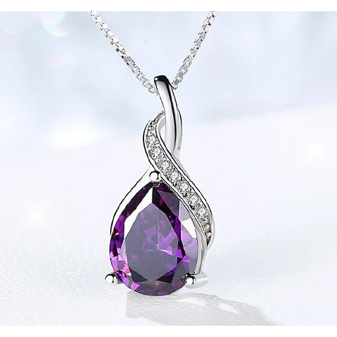 Mặt dây chuyền bạc 925 hình giọt nước đính đá tím