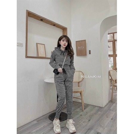 (FreeShip 2022) Bộ nữ  áo tay dài from crotop có nón mix quần ống bo có túi,chất đẹp lên from xuất sắc
