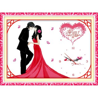 Tranh thêu chữ thập Đồng Hồ Happy Wedding 1588 (tranh tự thêu ) kt:87x62cm