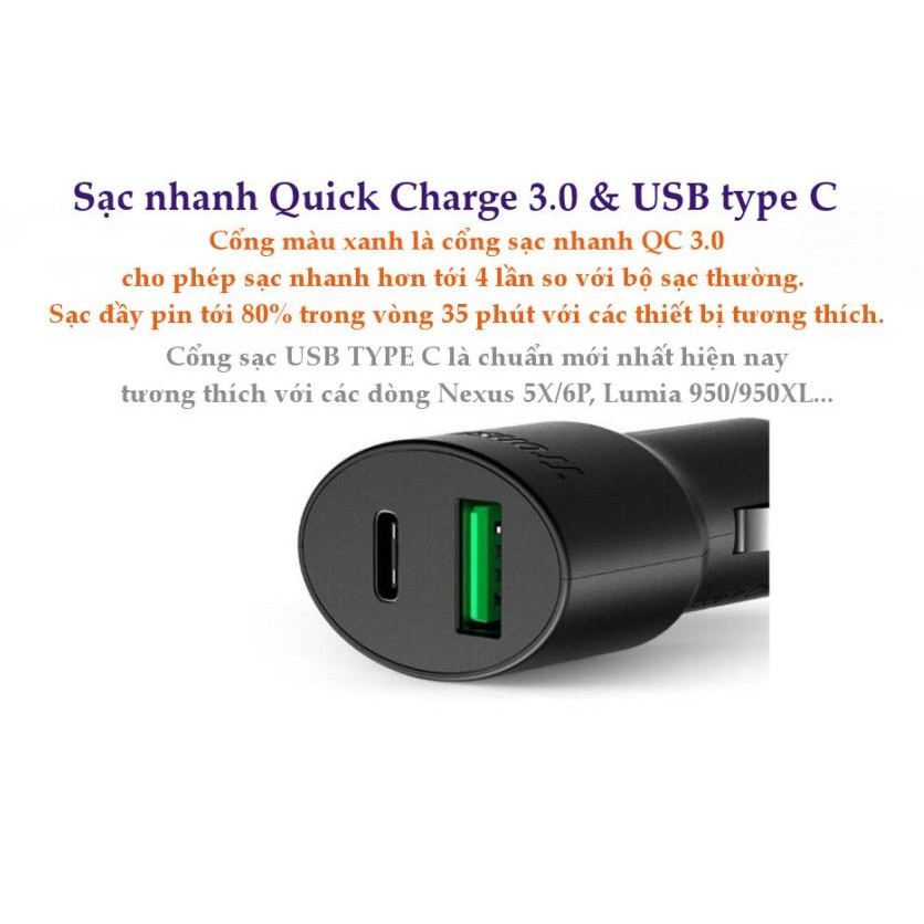 Tẩu Sạc Nhanh Trên Ô TÔ Tronsmart C3PTA Tích Hợp 2 Cổng Sạc 42W USB Và Tye C, Hỗ Trợ Sạc Nhanh Hơn Chỉ Trong 30p sạc 80%