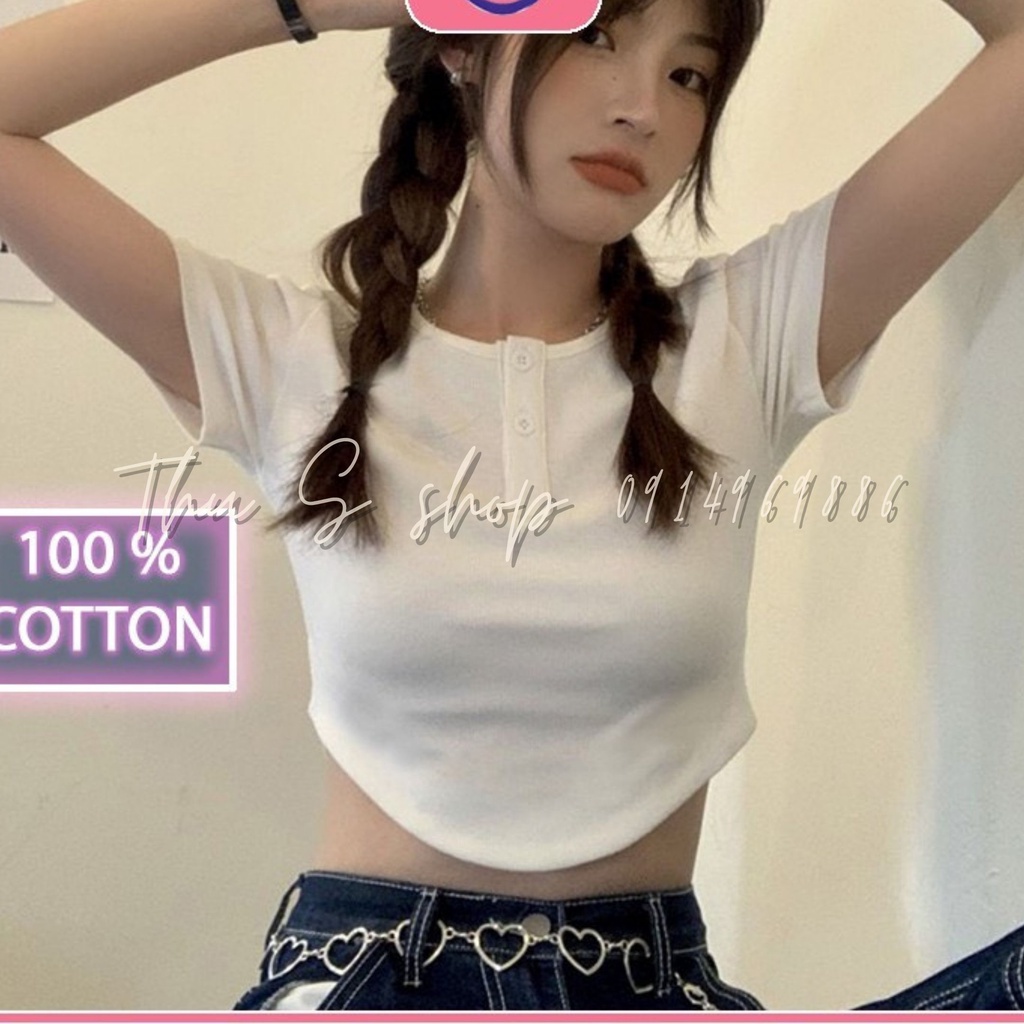 Áo Ngắn Tay CRT Đuôi Tôm Kiểu Croptop Mặc Hè Bigsize Chất Thun Cotton Co Dãn Thoải Mái THUS783