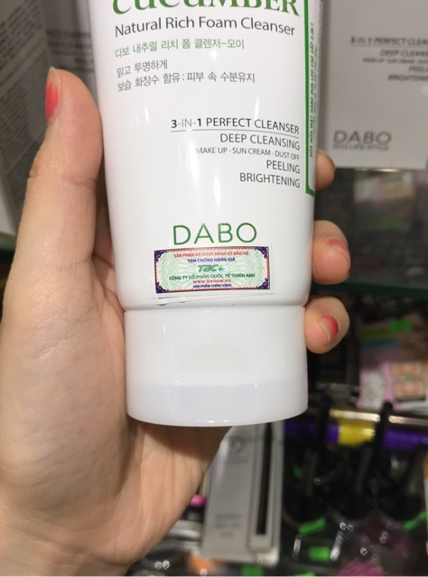 Sữa Rửa Mặt DABO 3 in 1 Natural Rich Foam Cleanser 180ml Argan Dưa leo Collagen Trà Xanh Lô Hội Aloe