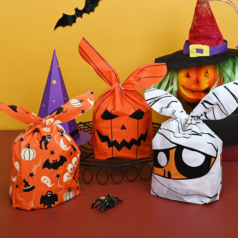 Bộ 50 Túi Đựng Kẹo / Đồ Ăn Vặt Hình Quỷ Bí Ngô / Thỏ Đáng Yêu Dùng Trang Trí Halloween