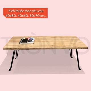 Bàn Gấp Gọn Ngồi Bệt Làm Việc Học Tập Gỗ Ghép Cao Su Tự Nhiên Chân Sắt Sơn Đen Tĩnh Điện Cao Cấp Bền Gọn 40x60 cm