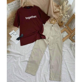 SET PULL ĐỎ IN CHỮ +QUẦN KAKI NUDE