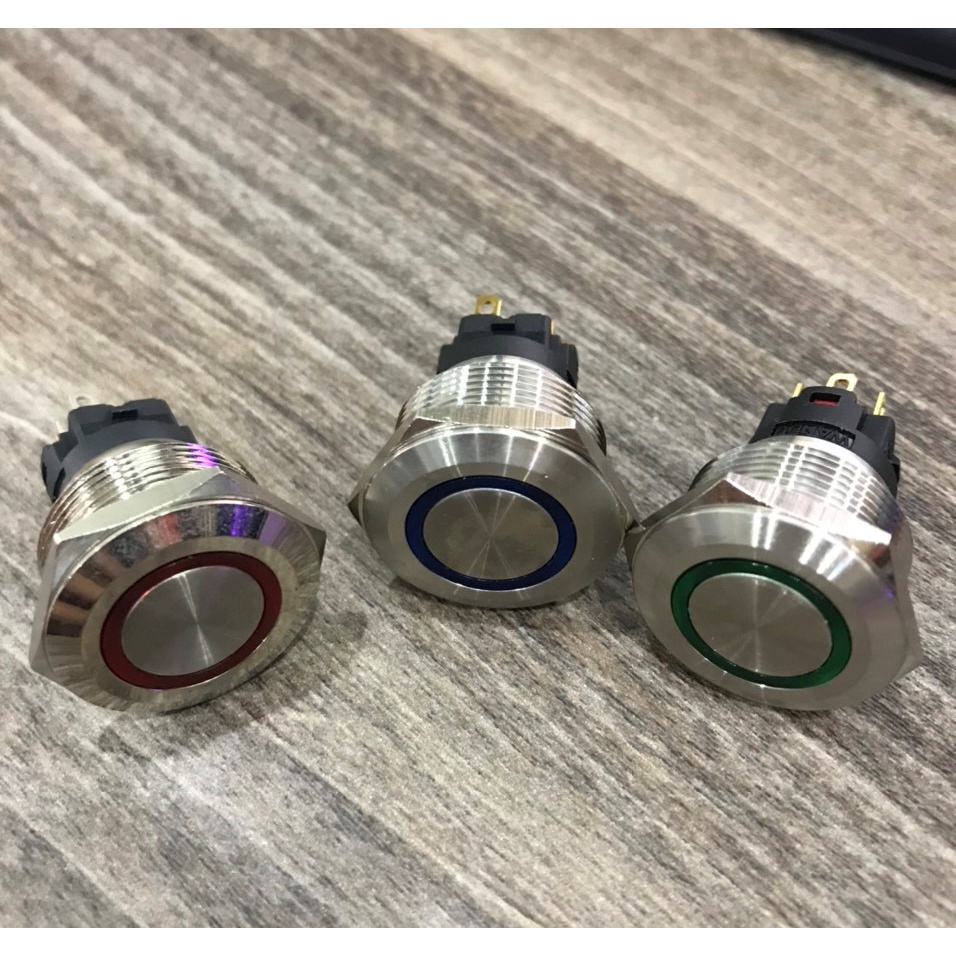 Công tắc LED kim loại 22mm tròn 12V chống nước nhả/ khóa ô tô- 22mm LED Momentary push button switch/ Latching push butt