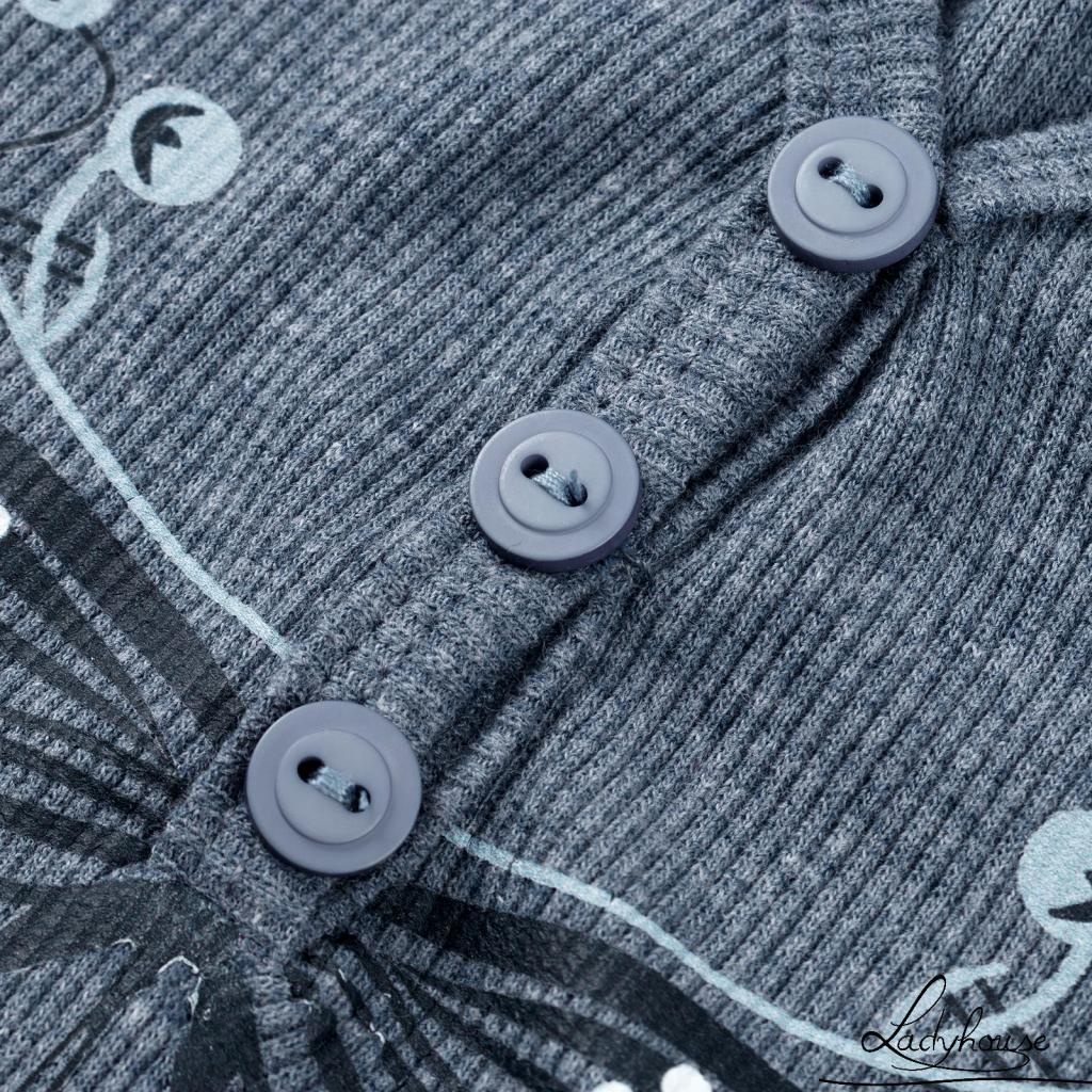 Áo croptop tay dài cổ chữ V in họa tiết cây và bướm thời trang cho nữ