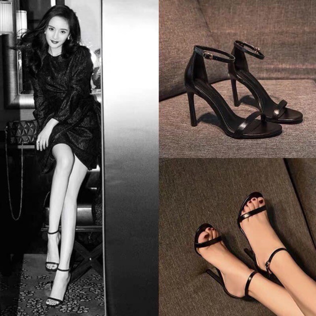 GIÀY SANDAL HOTTREND CAO GÓT QUAI ĐEN MẢNH