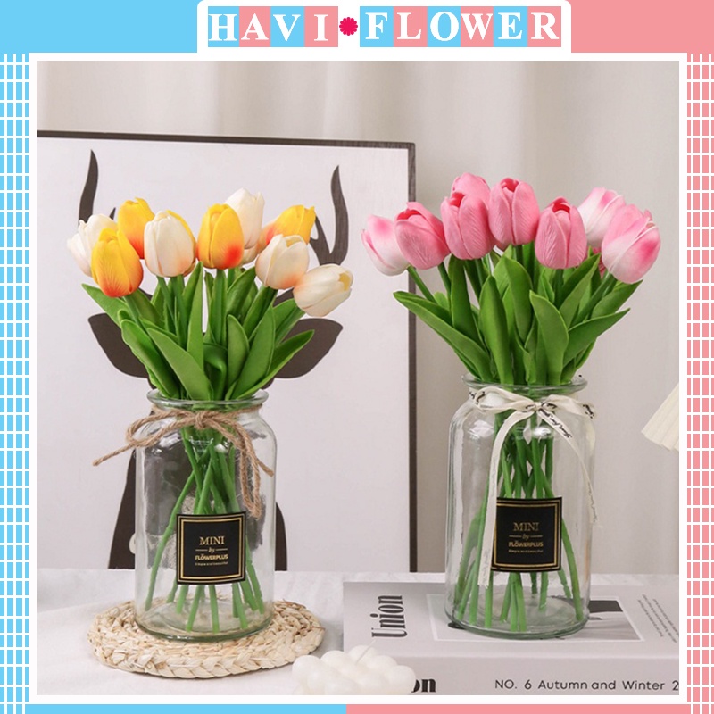 Hoa Giả - Combo 10 cành Hoa Tulip Havi cao cấp 33cm trang trí nhà cửa, decor studio