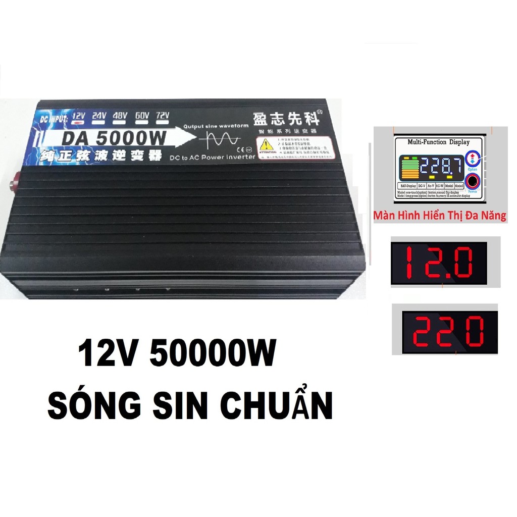 Bộ đổi nguồn inverter 12v lên 220v 5000W Sóng Sin chuẩn-INVERTER 12v 5000W