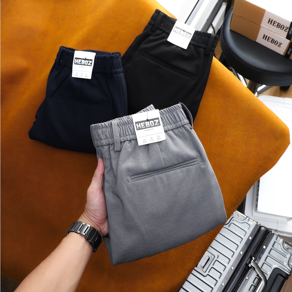 Quần tây nam HEBOZ chất vải âu co giãn nhẹ lưng thun 2/3 kèm móc chìa khóa 3M 00001050