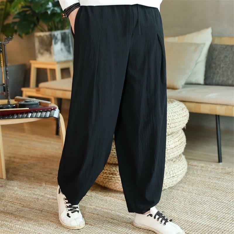 Quần Harem Cotton Lanh Ống Rộng Cỡ Lớn Phong Cách Trung Hoa Cho Nam