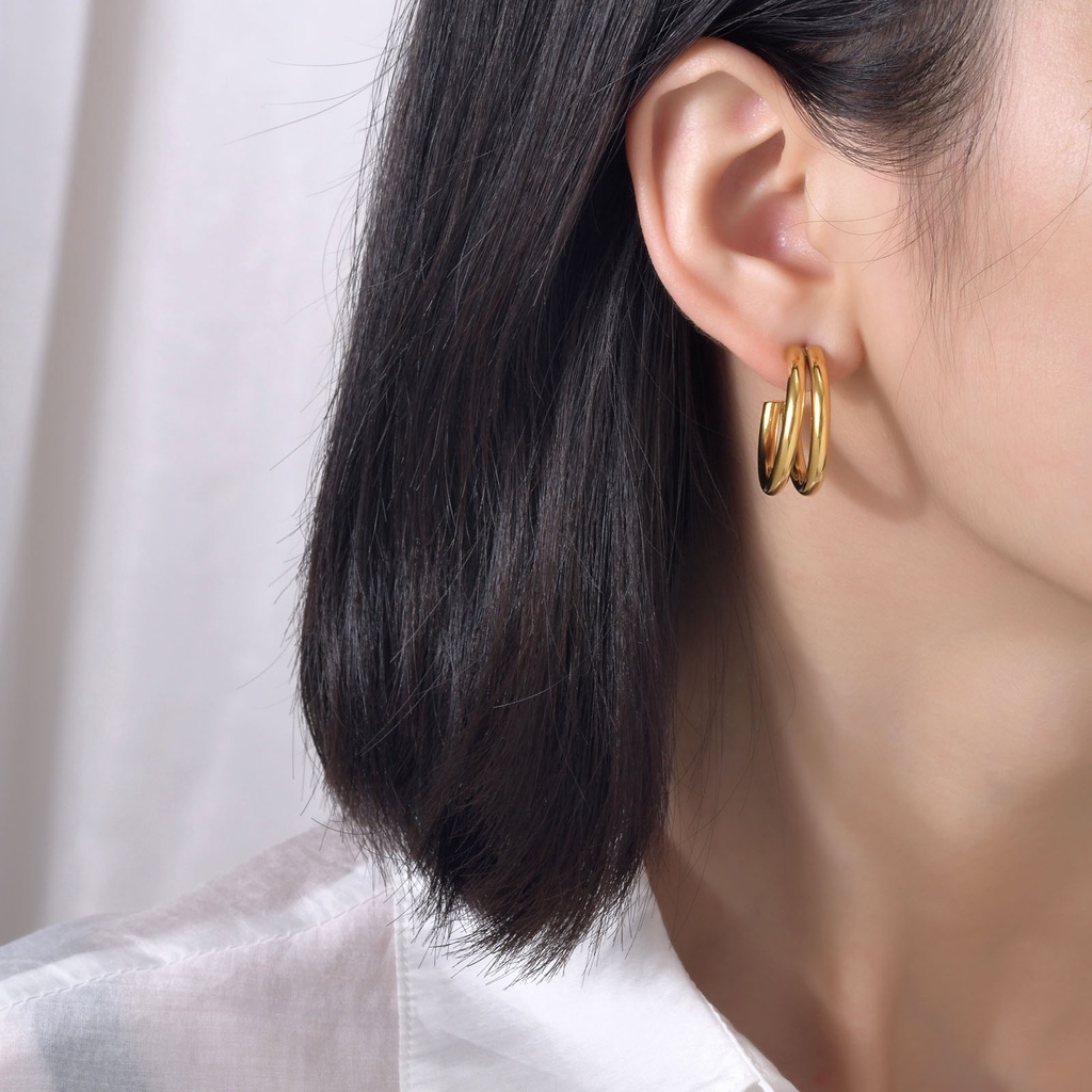 Vnox Khuyên Tai Kim Loại Dáng Chữ C Đôi Không Gây Dị Ứng Tối Đa Cho Nữ
