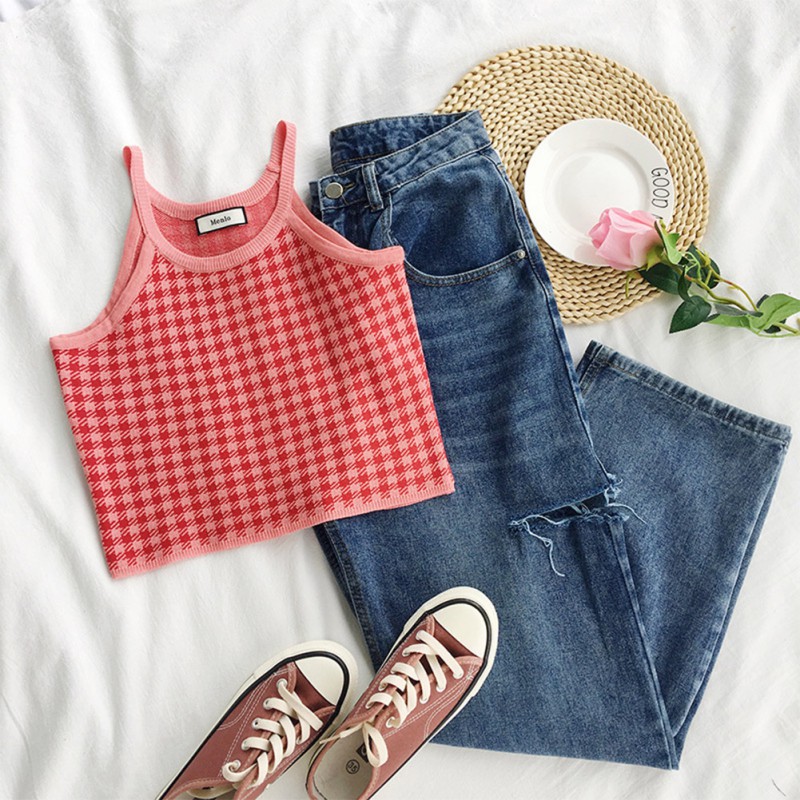 Áo Nữ Không Tay Kẻ Sọc Vuông Thời Trang Hàn Quốc | BigBuy360 - bigbuy360.vn