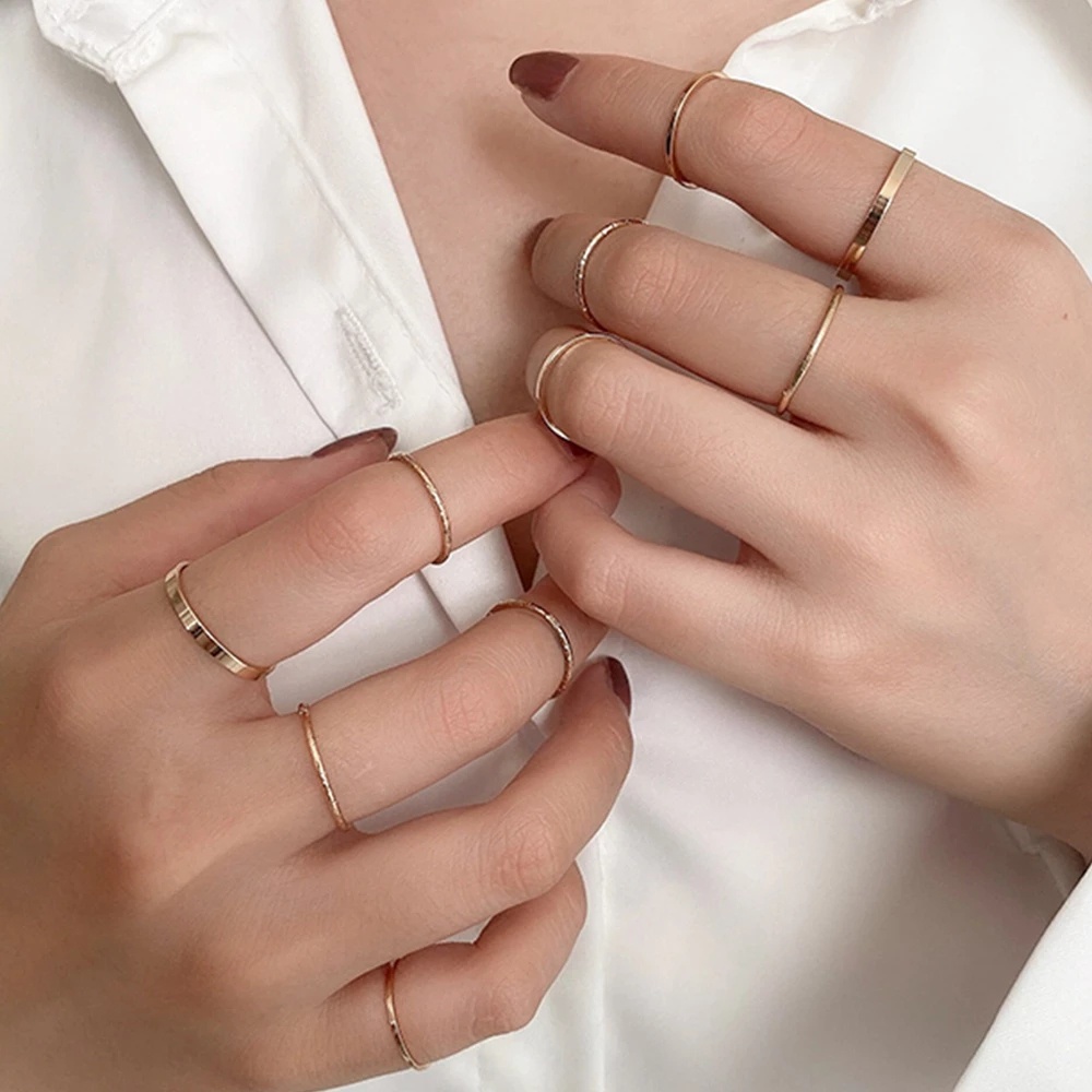 Set 10 Nhẫn Kim Loại Đeo Khớp Ngón Tay Thời Trang Nữ
