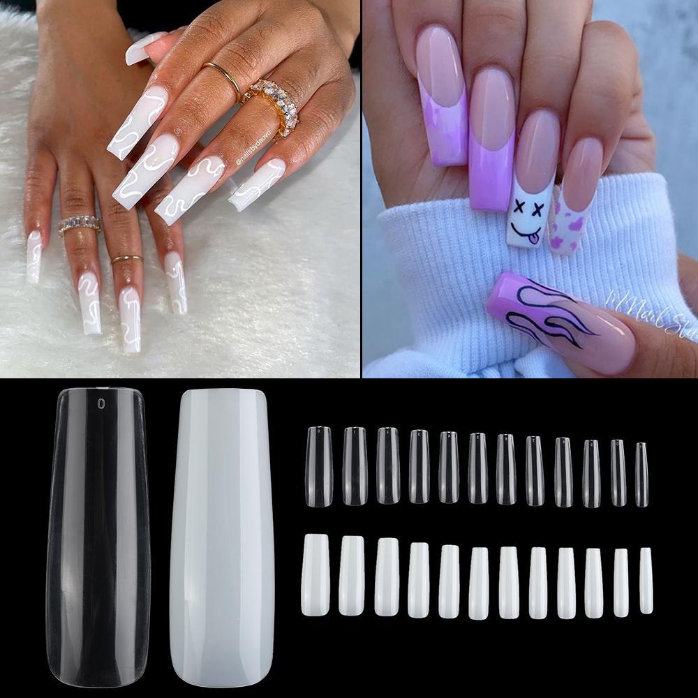 WATTLE Hộp 120 Móng Tay Giả Hình Vuông Trong Suốt Ốp