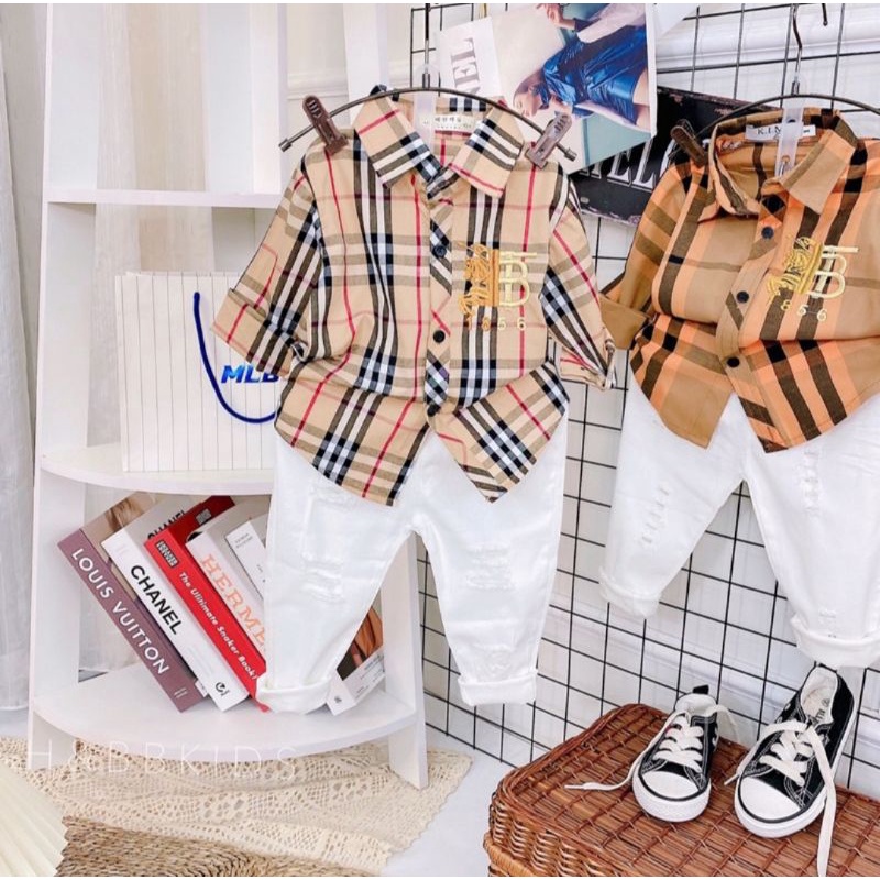 ÁO SƠ MI KẺ BBR DÀI TAY CHO BÉ TRAI HÀNG CAO CẤP