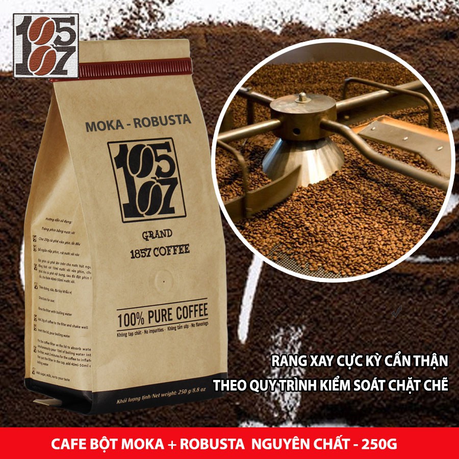 1KG Cà phê bột Moka-Robusta thượng hạng ❤️️ FREESHIP ❤️️ nguyên chất không pha trộn tẩm ướp hương liệu 1857 COFFEE