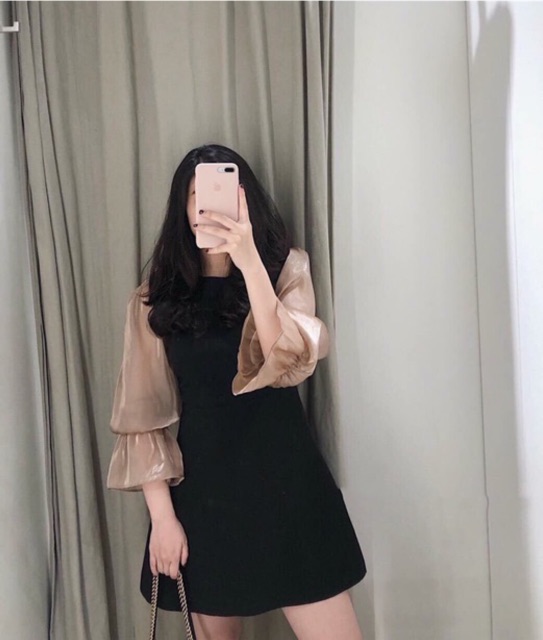 Đầm đen phối tay dài ánh kim | BigBuy360 - bigbuy360.vn