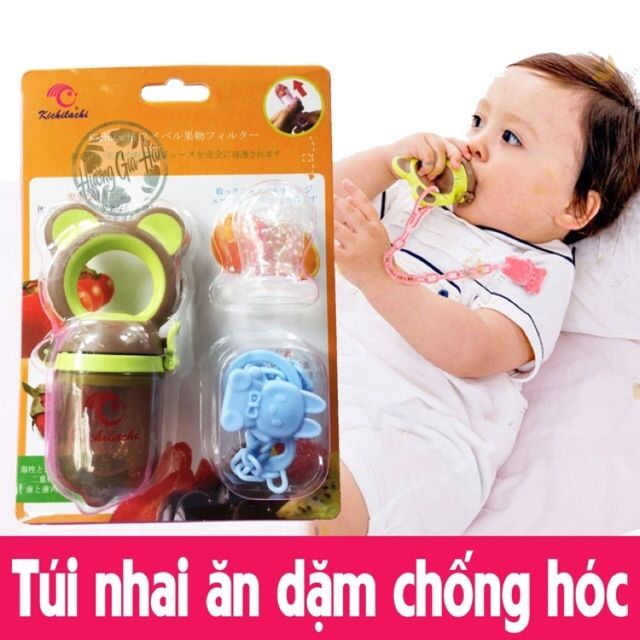 Túi nhai ăn dặm chống hóc kkchilachi (tặng kèm 3 núm thay thế và dây đeo)