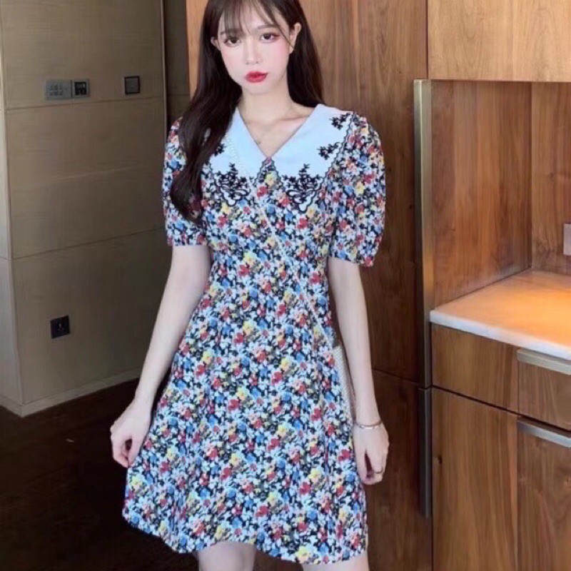 set đầm 2 dây xòe dài+áo sơ mi tay phồng