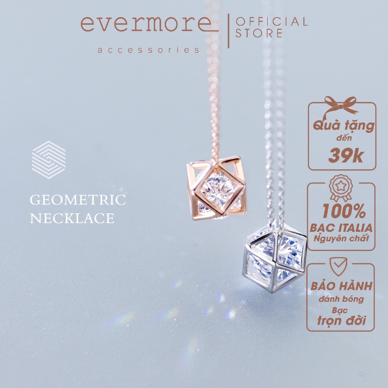 Dây chuyền bạc EVERMORE, vòng cổ hình học đính đá bạc ý 925, phong cách thanh lịch, minimalism - D031