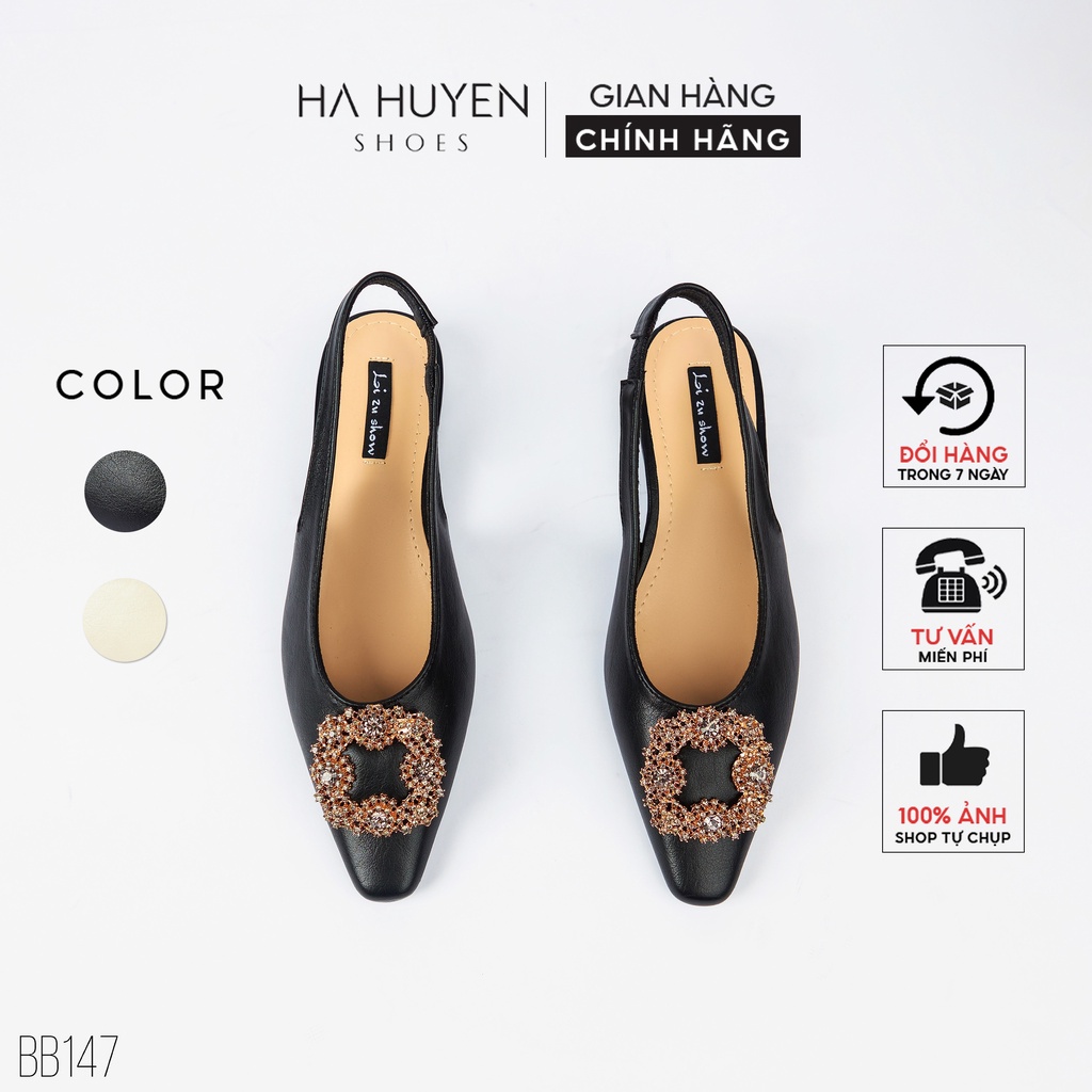 Giày búp bê nữ Hà Huyền Shoes mũi nhọn da đá quai hậu sang trọng - BB147