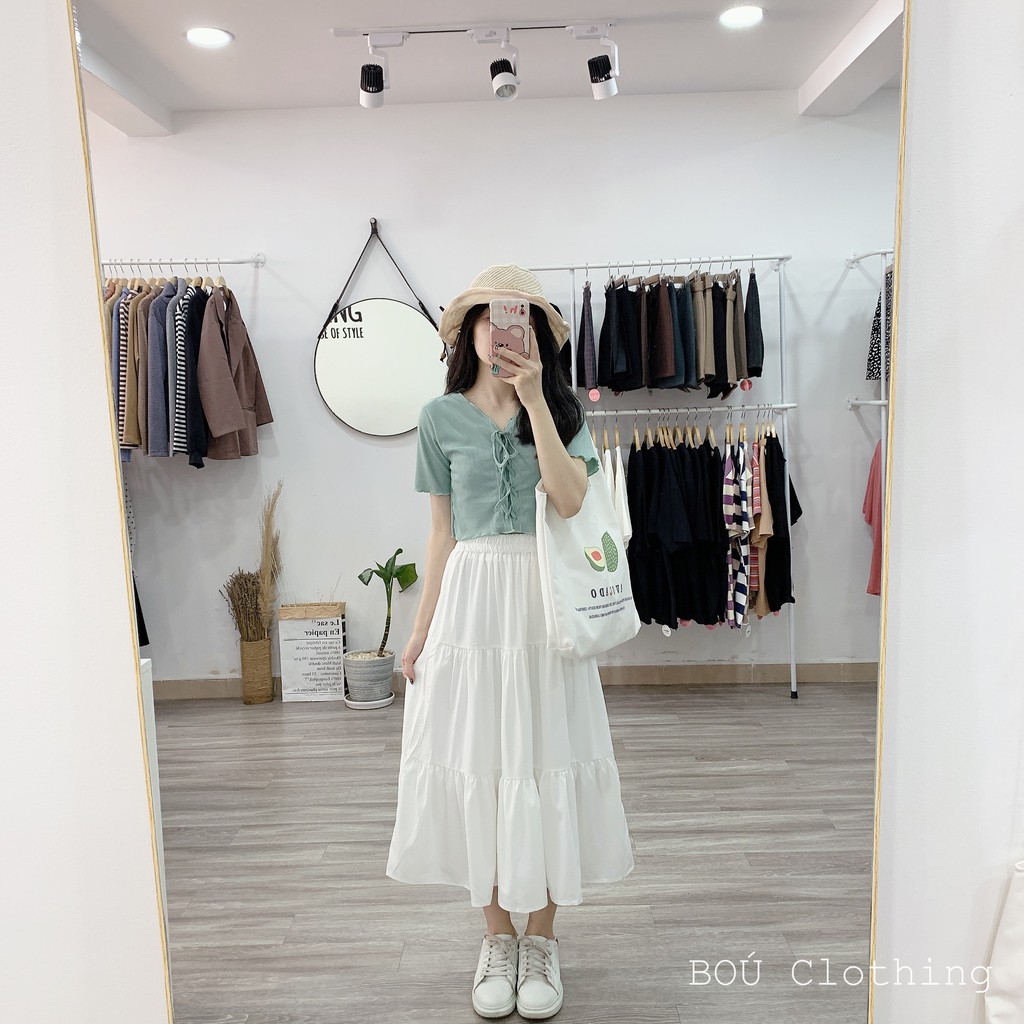 [Mã WASKT304 giảm 15% tối đa 30K đơn 99K] Croptop đan dây + Chân váy tầng Nữ