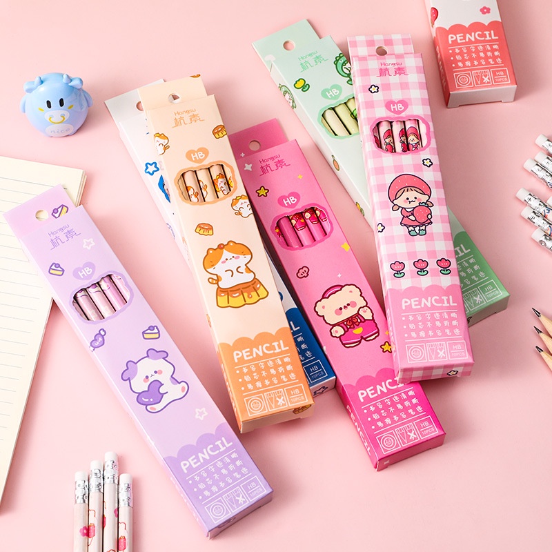 Set 10 Bút Chì Gỗ HB Kèm Tẩy Họa Tiết Nhiều Mẫu Hoạt Hình Cute Dễ Thương Cho Học Sinh Viết Chì Học Tập 2B Cho Bé