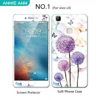 Combo ốp lưng nhựa dẻo hoạt hình, miếng dán màn hình và giá nhẫn điện thoại cho VIVO V17 V15 Pro V3 V3MAX