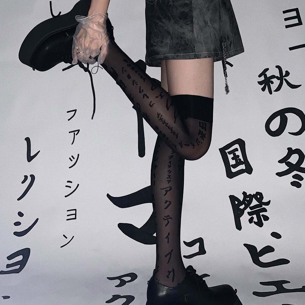 Vớ lụa đen vải nylon mỏng co giãn thoáng khí phong cách gothic Hàn Quốc