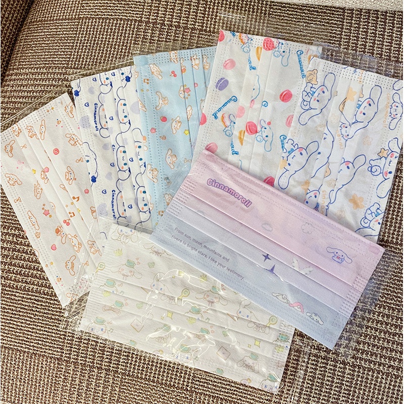 Set 10 Khẩu Trang 3 Lớp Hình Sanrio Cinnamoroll Hello Kitty Cho Nam Nữ