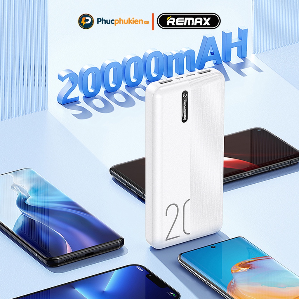 Sạc dự phòng 20000mah chính hãng Remax RPP 296 hỗ trợ sạc nhanh 10w 2 cổng ra - Phúc Phụ Kiện Bảo hành 12 tháng 1 đổi 1