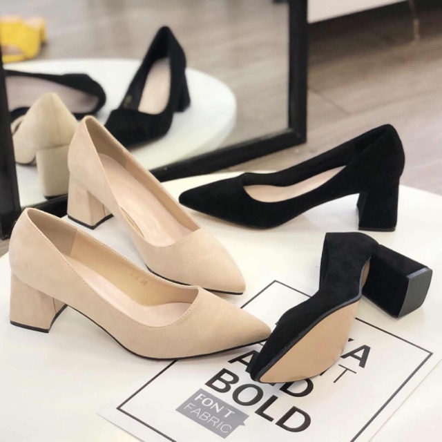 XẢ KHO SALE RẺ VÔ ĐỊCH giày nữ cao gót đế vuông mũi nhọn dáng Báic màu trơn da lộn cao 5p hàng fullbox có hộp