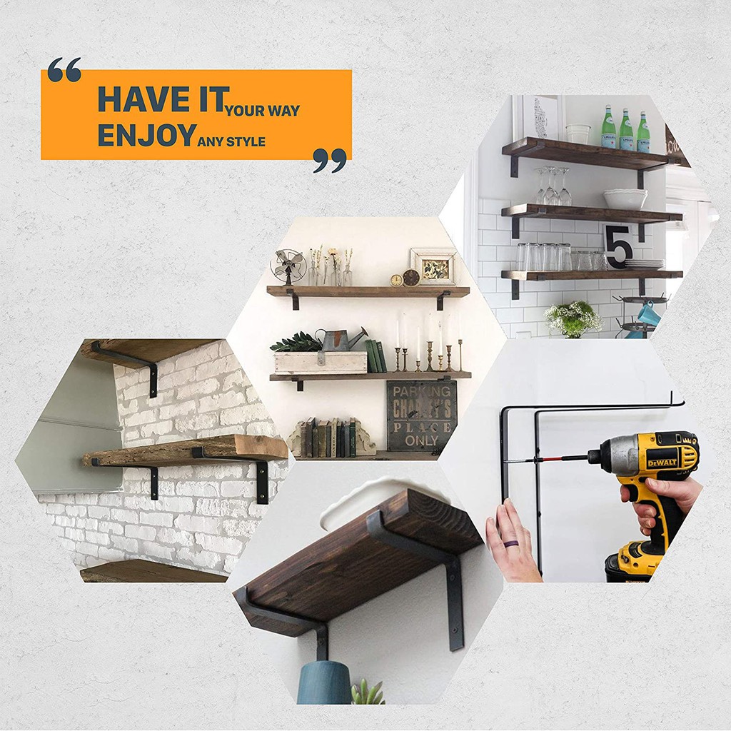 Bộ 2 giá đỡ chữ L, Pat L mặt trên 30cm , bằng thép phủ sơn tĩnh điện, kèm phụ kiện vít tắc kê