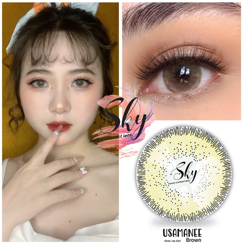 Kính áp tròng Sky Lens -Usamanee Brown 0-6 Độ-Made in Korea Chính Hãng Dia14.00