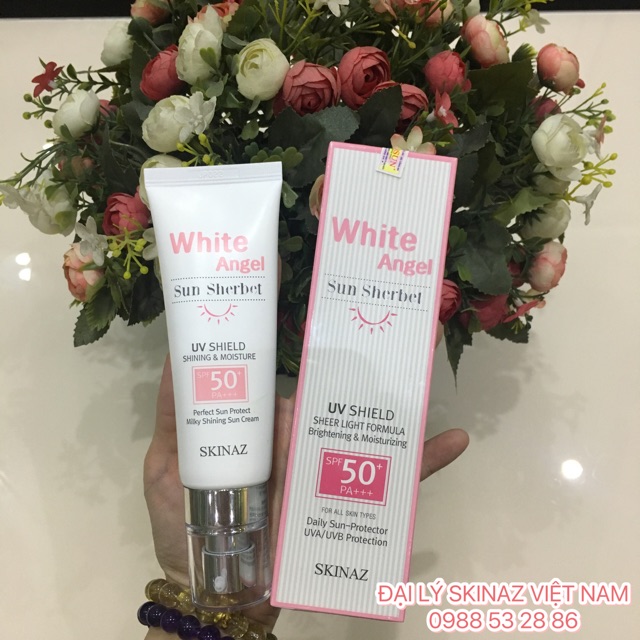 Combo dưỡng da Skinaz cho bà bầu - Sữa rửa mặt AC - Tinh chất bơ - Kem V10 - Kem chống nắng White Angel