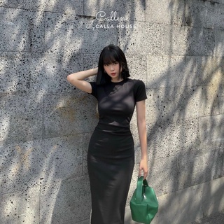 VÁY BODY CỔ TRÒN DÚM EO DÁNG DÀI