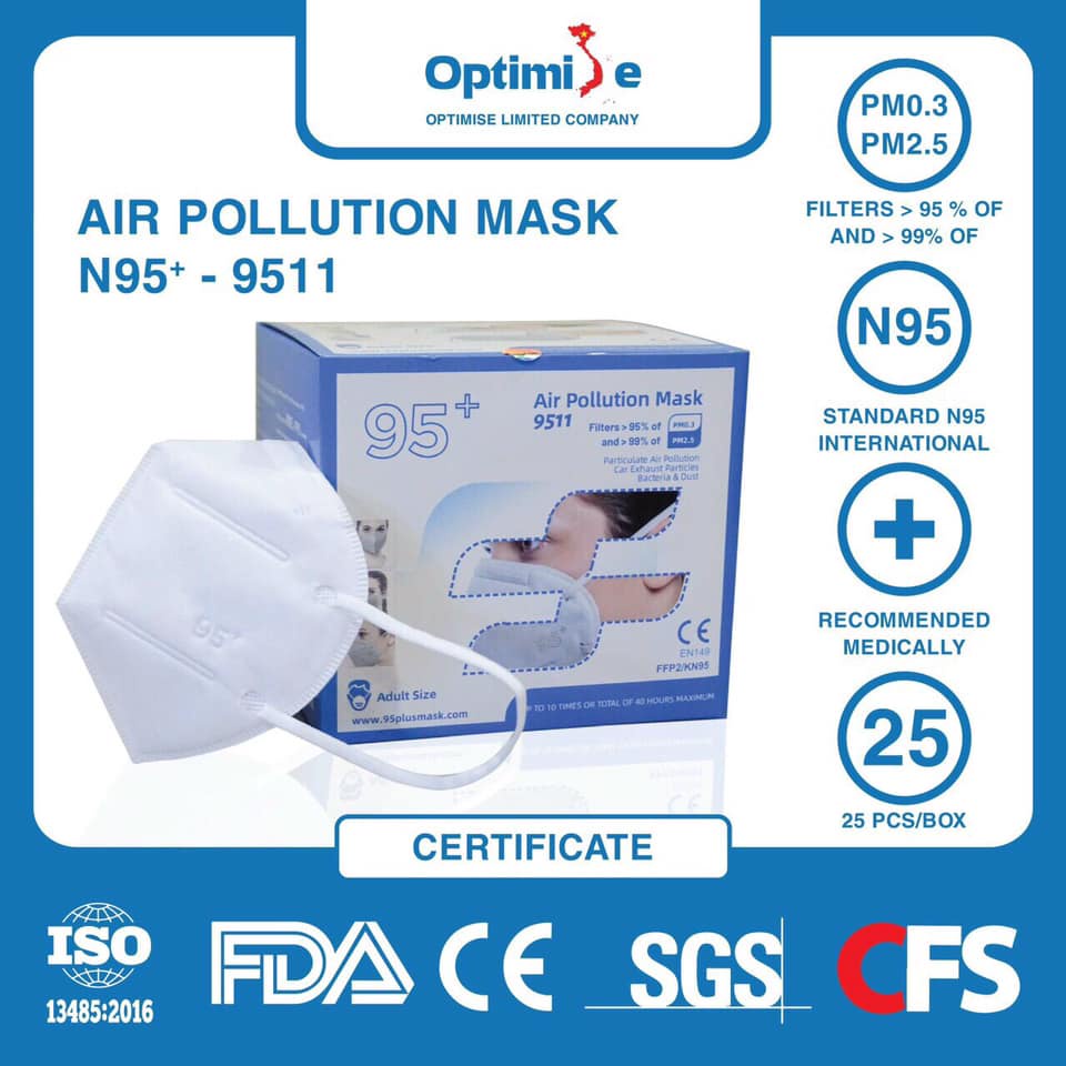 Khẩu Trang N95- 5 Lớp Kháng Khuẩn, Khẩu Trang Cao Cấp OPTIMISE-Tiêu Chuẩn N95 Xuất Mỹ-  Roli Officia