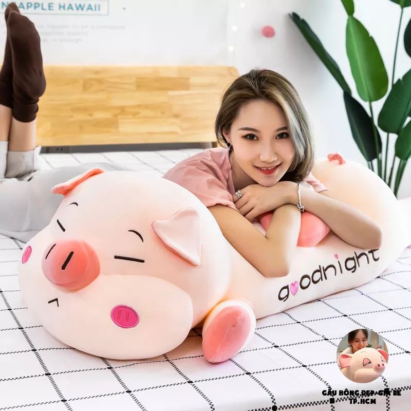 Gấu Bông Heo Vương Miệng Nằm Siêu Đẹp Size 1m2. Heo Nằm Phúng Phính Má Hồng Cho Bé Yêu Ôm To, Gấu Ôm giá rẻ