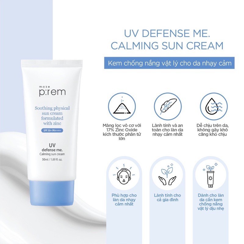 Kem Chống Nắng Vật Lý Make Prem UV Defense Me Sun Cream SPF 50+ PA++++ 50ml