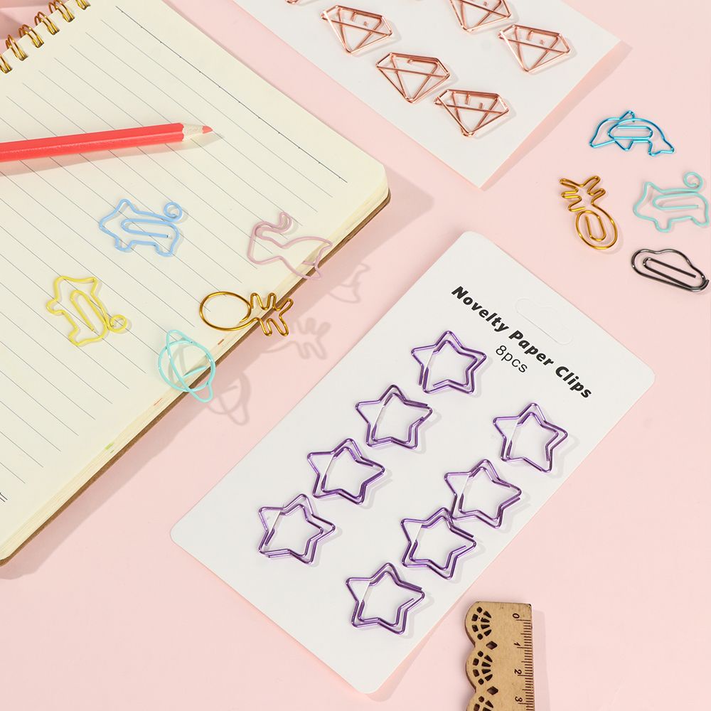 Bộ 8 kẹp đánh dấu trang sách bằng kim loại nhiều màu sắc thiết kế sáng tạo đáng yêu