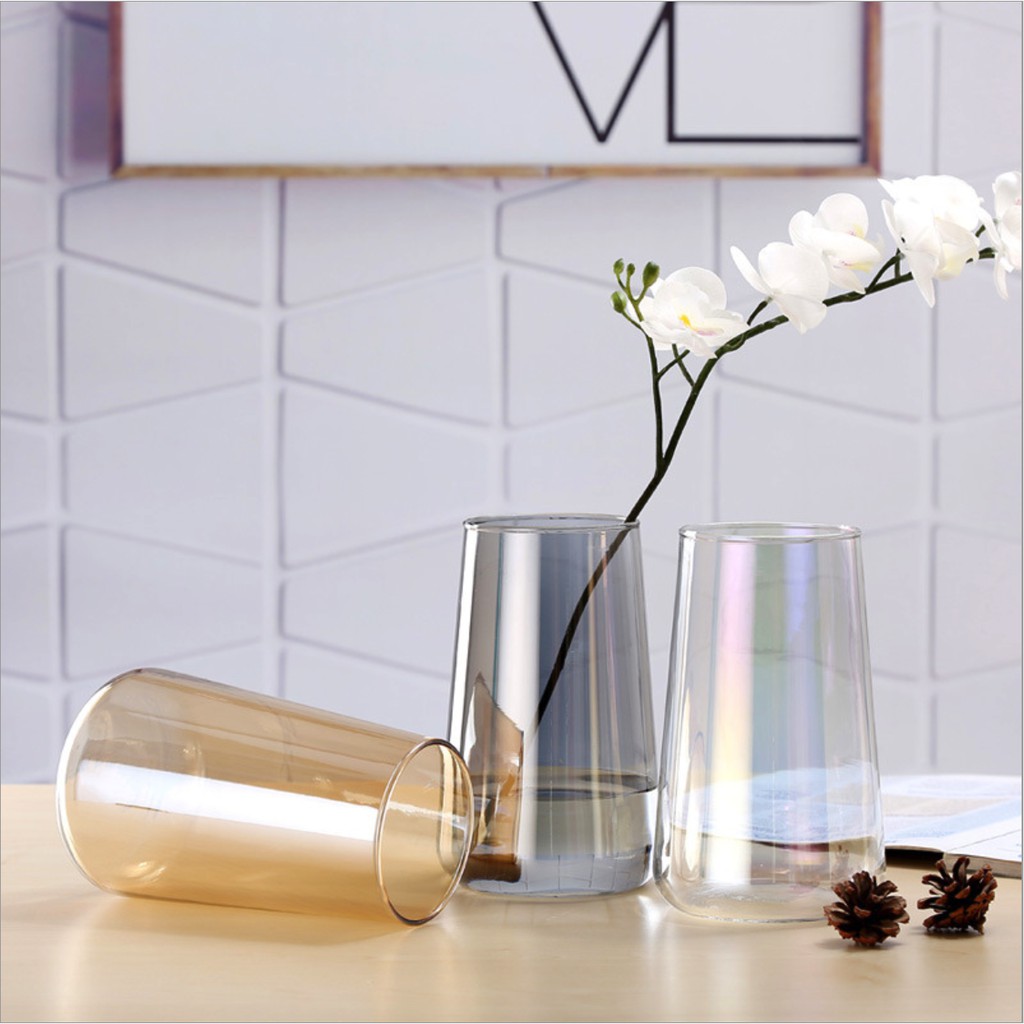 Lọ hoa bình bông thuỷ tinh trơn dáng vát Hologram tráng gold sang trọng trang trí phòng khách